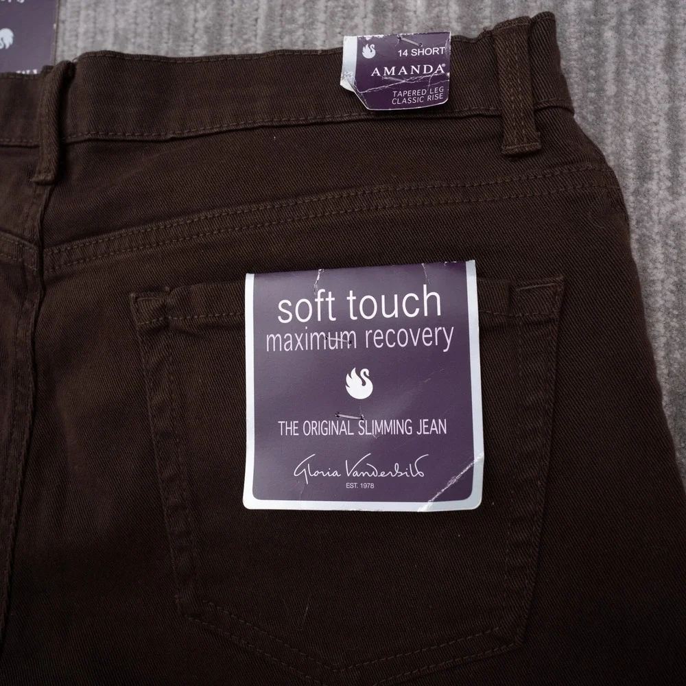 Gloria Vanderbilt Amanda Jeans Womens 14 Short Brown NWT Tapered Classic Rise